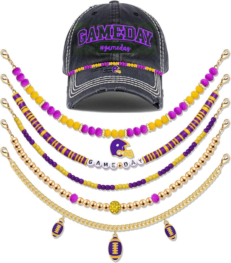 YAHPERN 5PCS Game Day Trucker Hat Chains Decorative Football Chains Baseball Cap Chains for Hat Bill Decoration Charms DIY Mesh - Image 1